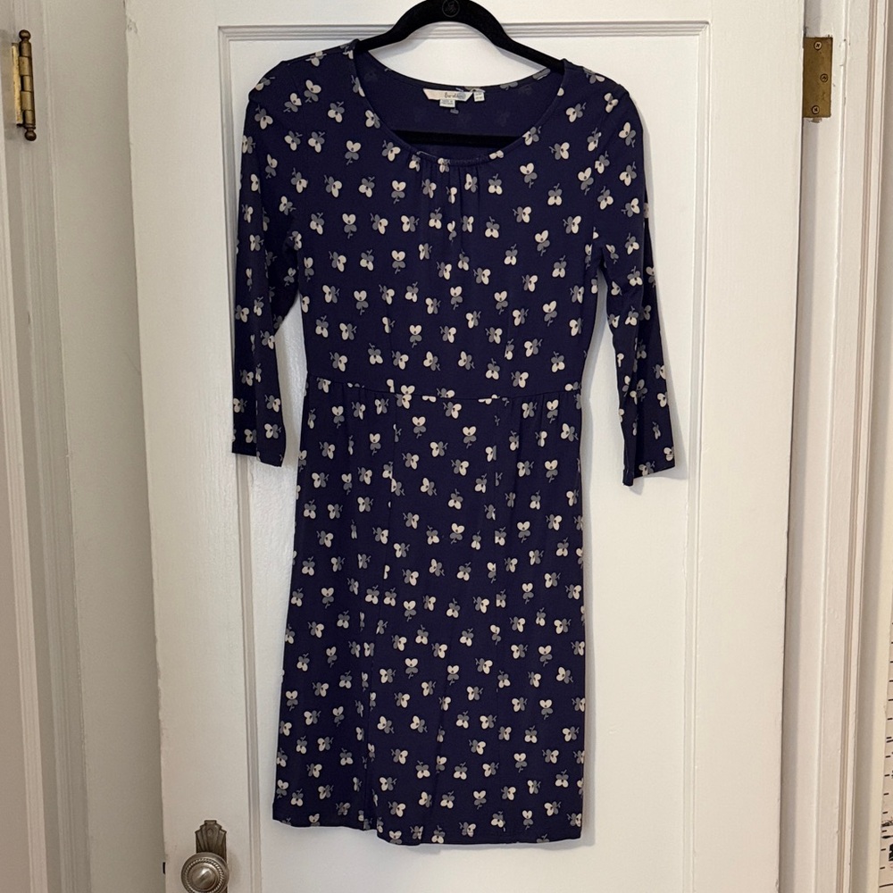 Boden Navy Quarter-Sleeve Floral Scoop Neck Dress size 6P